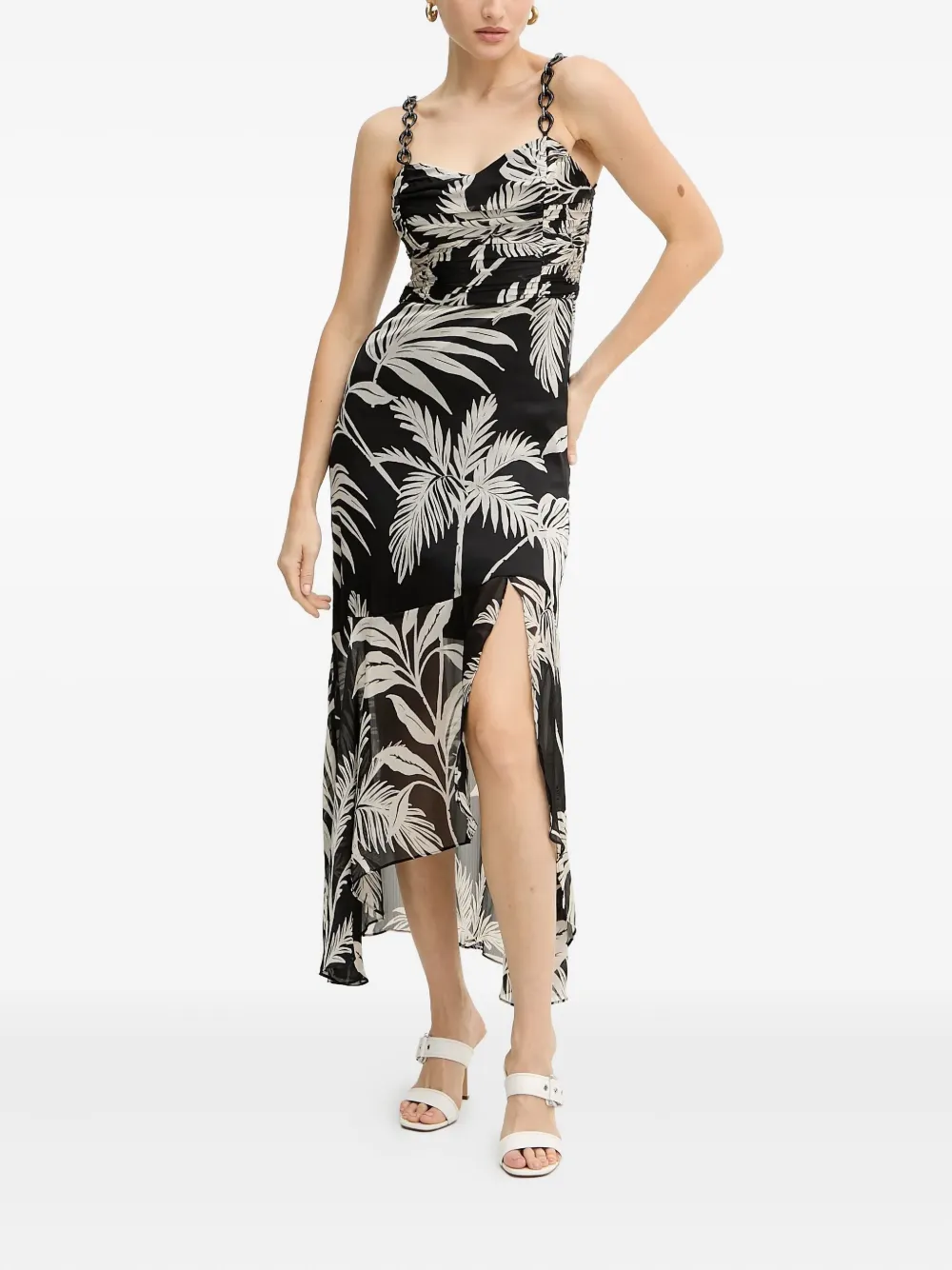 GUESS USA chain-strap floral-pattern midi dress | Black | Image 1