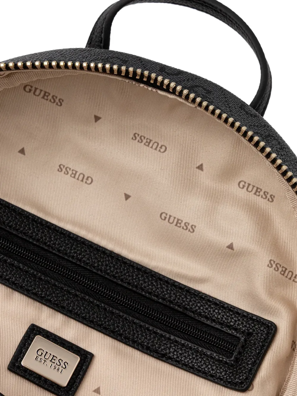 Guess Usa Monogram-pattern Zip-pocket Backpack In Black