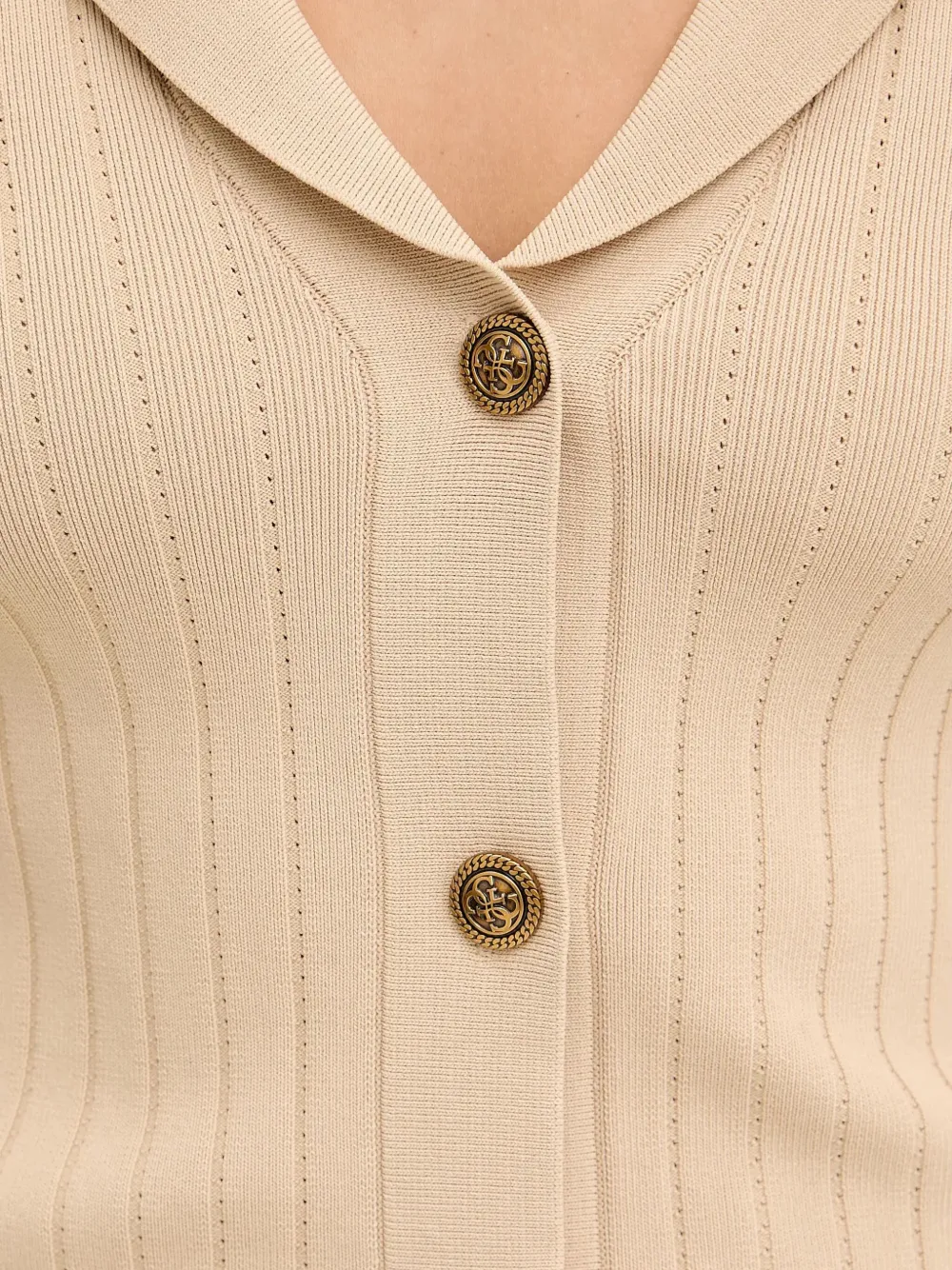 Guess Usa Button Ribbed Cardigan In Brown
