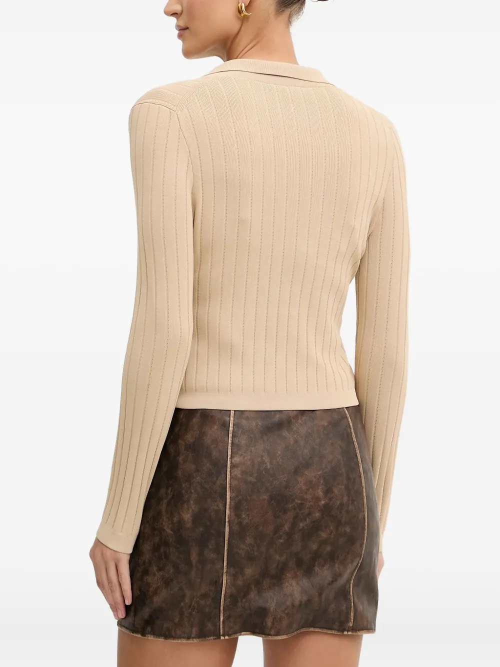 Guess Usa Button Ribbed Cardigan In Brown