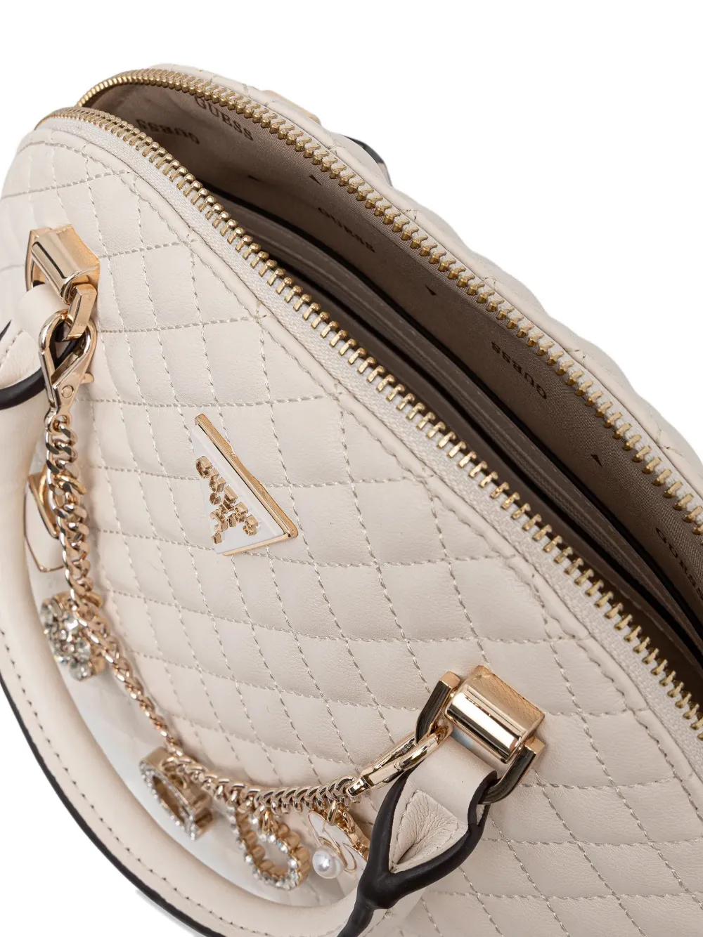 Guess Usa Everlee Quilted Charm Tote Bag In White