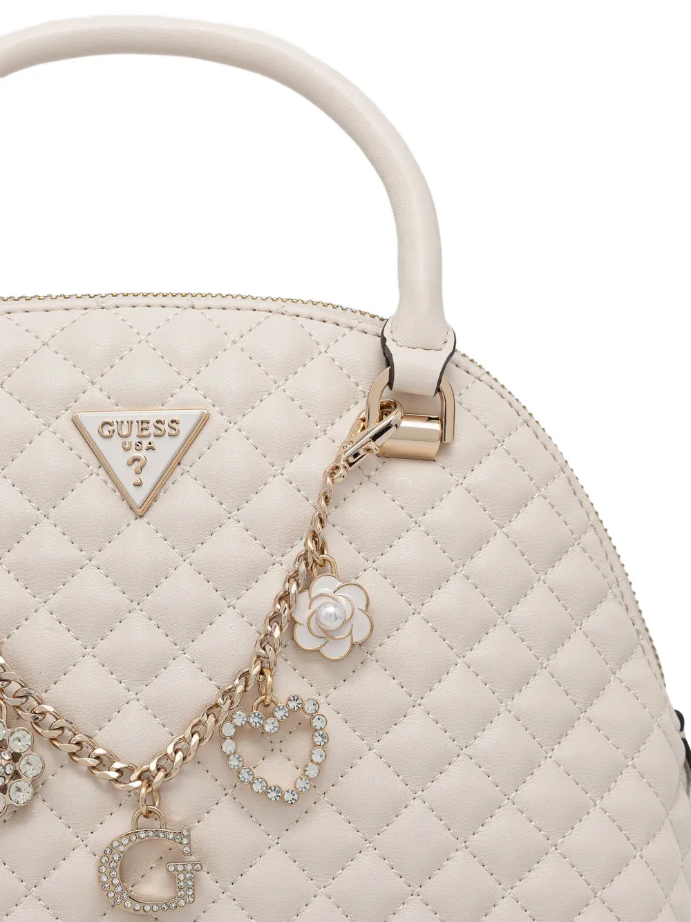 Guess Usa Everlee Quilted Charm Tote Bag In White