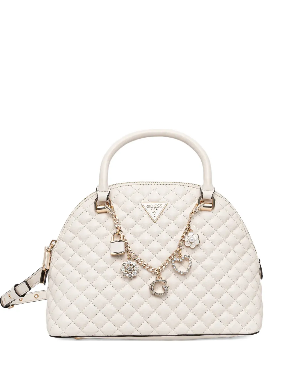 Guess Usa Everlee Quilted Charm Tote Bag In White