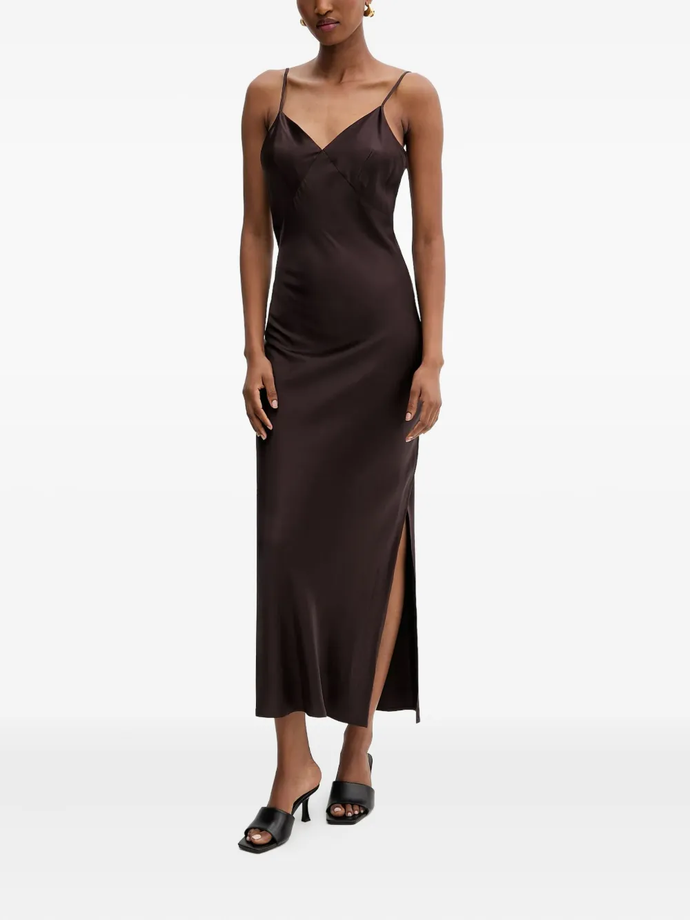 Silvian Heach side-slit spaghetti-strap midi dress - Marrone
