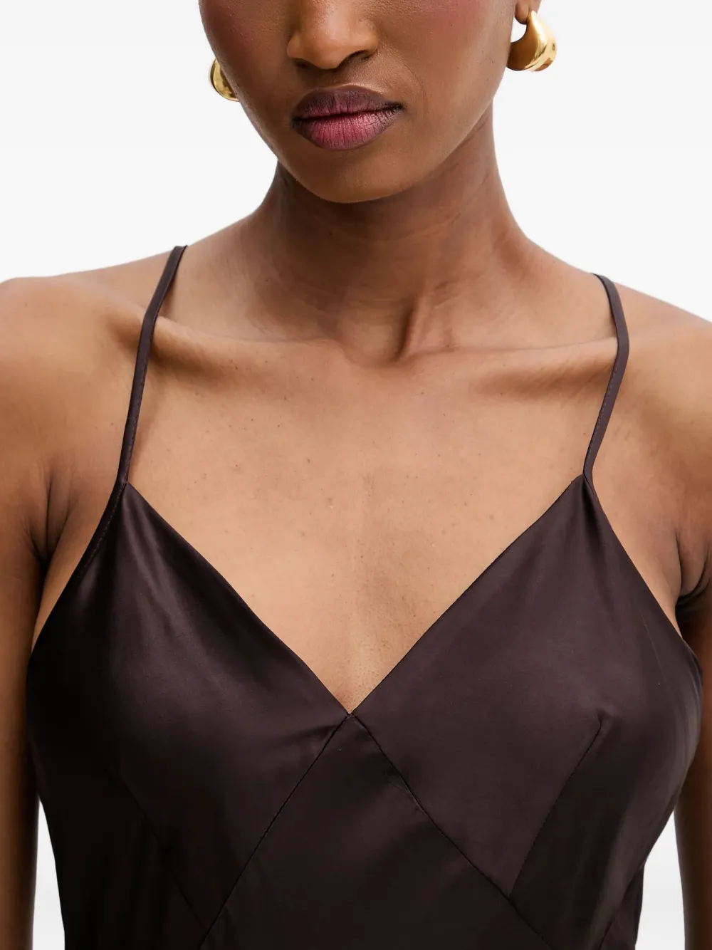 Silvian Heach Midi-jurk met zijsplit en spaghettibandjes Bruin