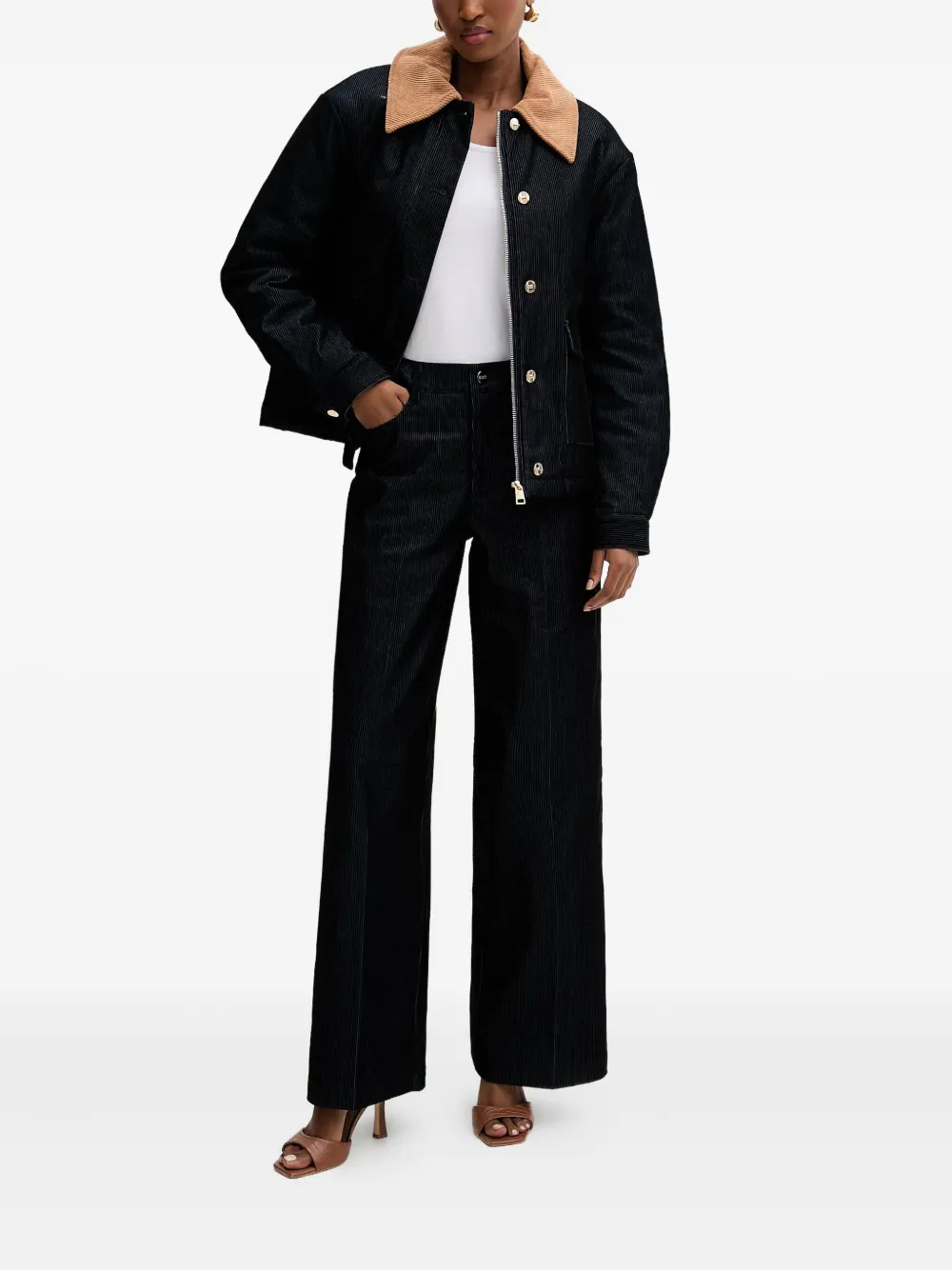 Silvian Heach Corduroy-collar Jacket In Blue