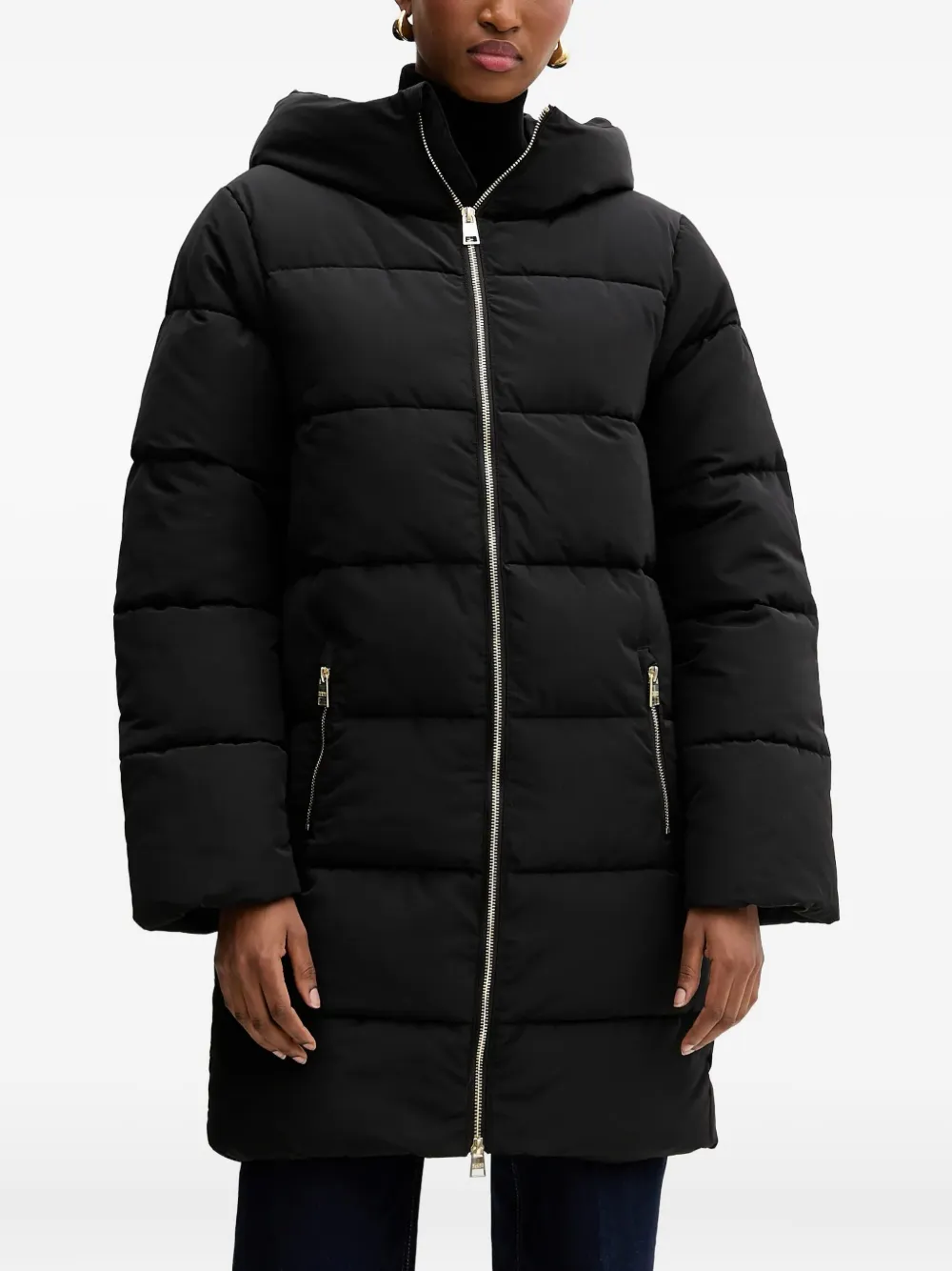 Silvian Heach Hooded Zip Coat In Black