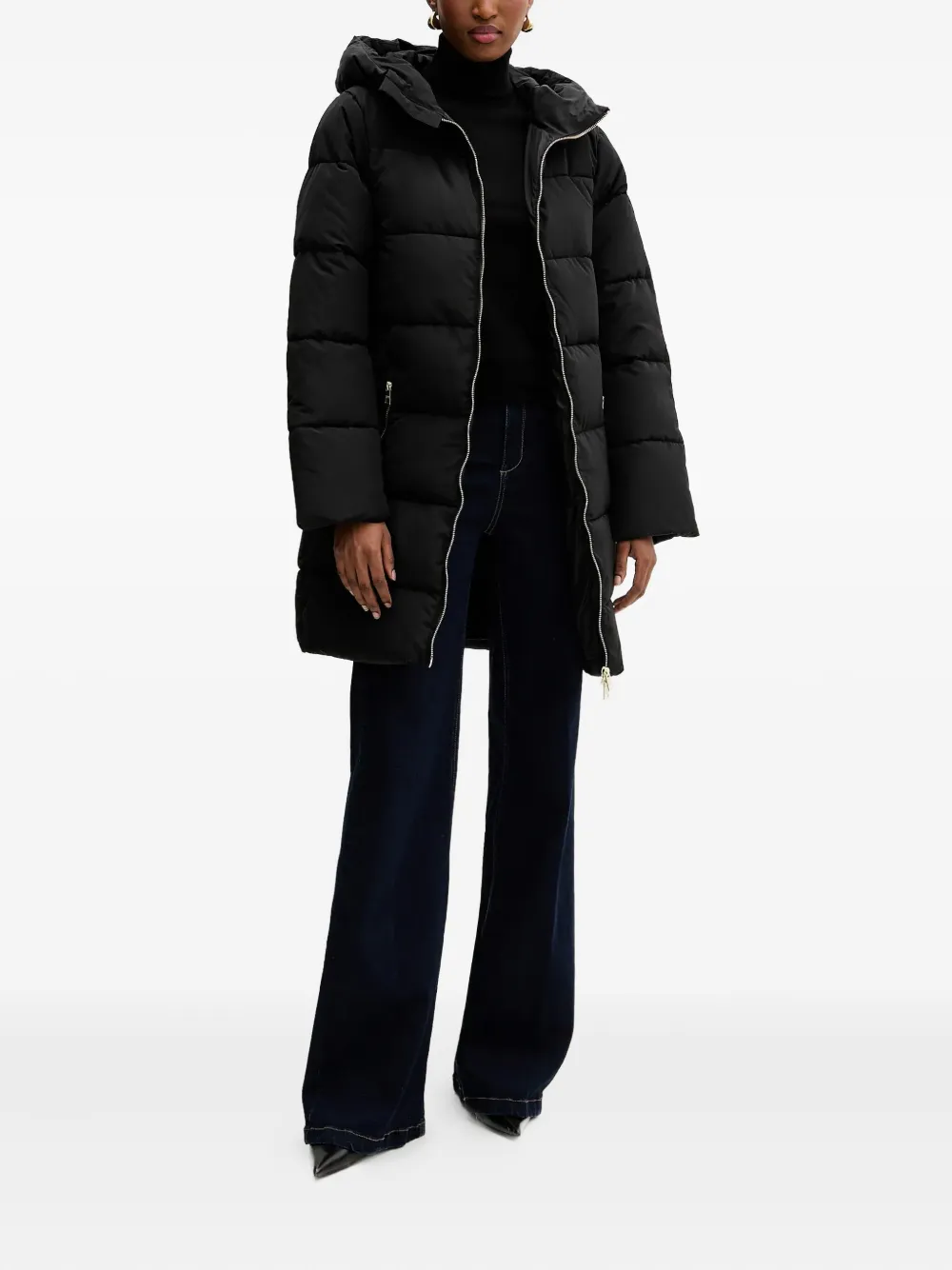 Silvian Heach Hooded Zip Coat In Black