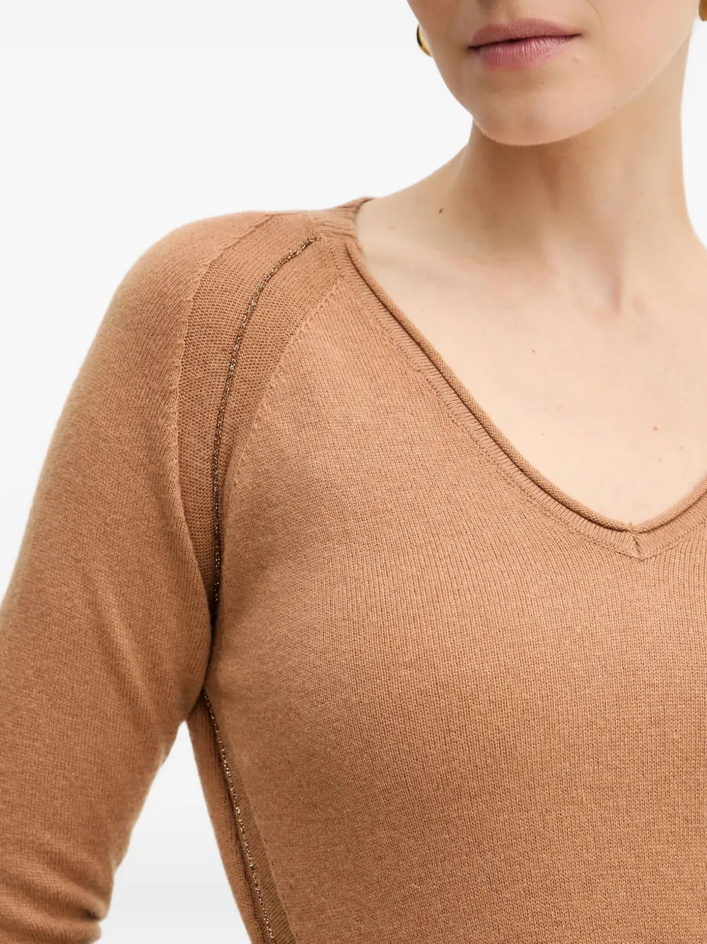 Silvian Heach V-neck Embellished Sweater In Brown