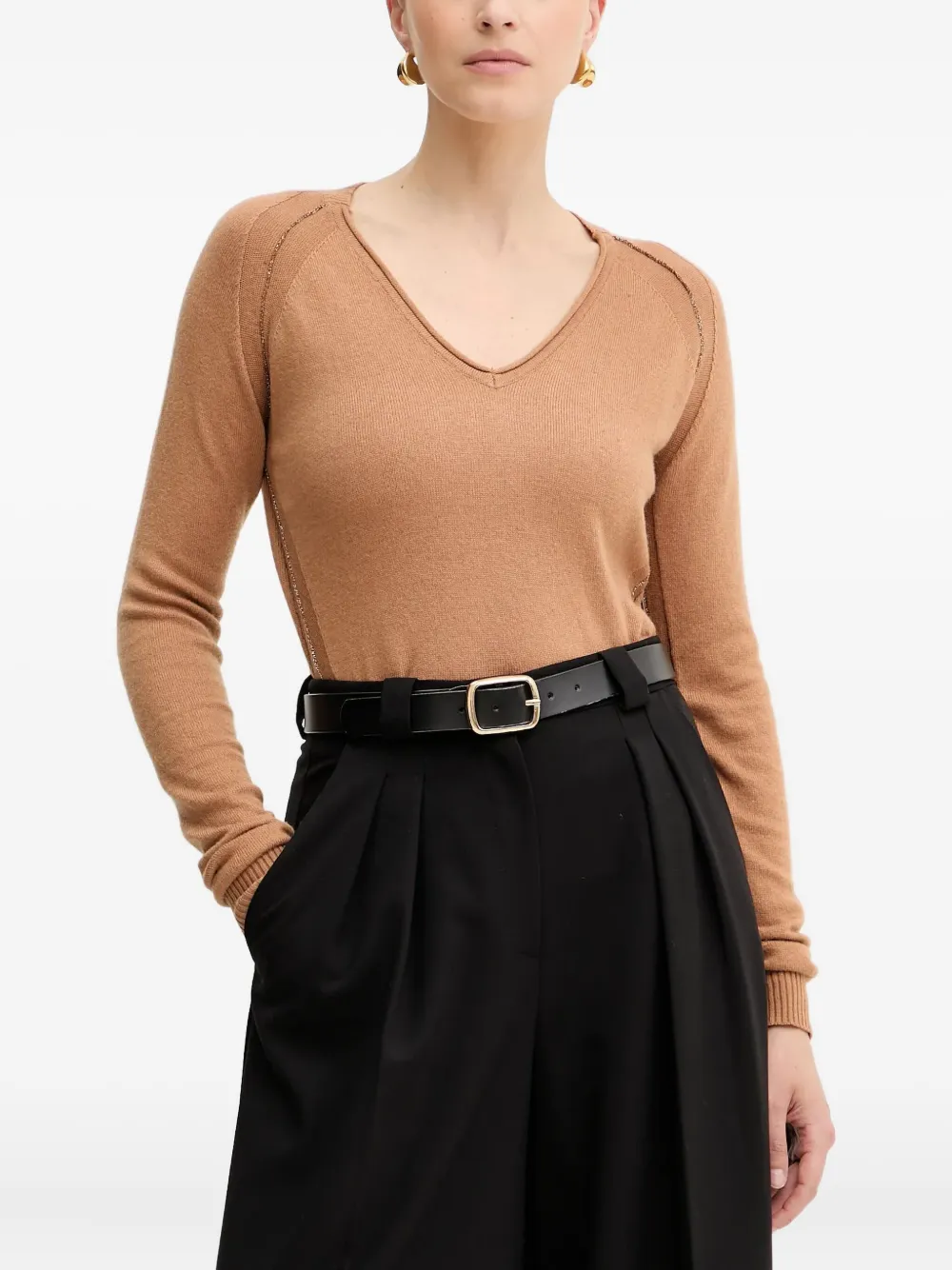 Silvian Heach V-neck Embellished Sweater In Brown