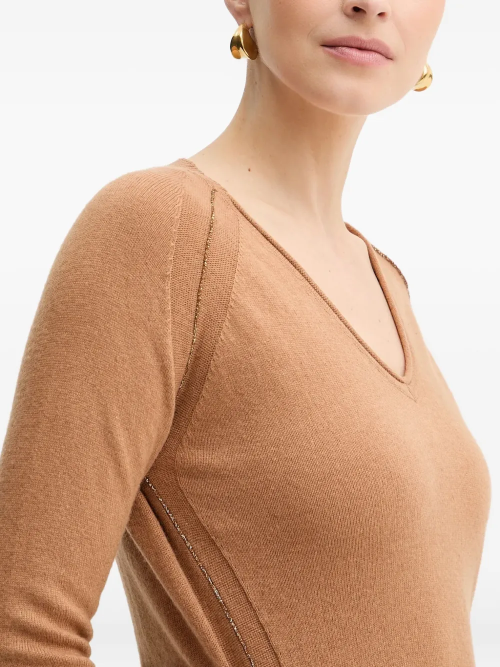 Silvian Heach V-neck Embellished Sweater In Brown