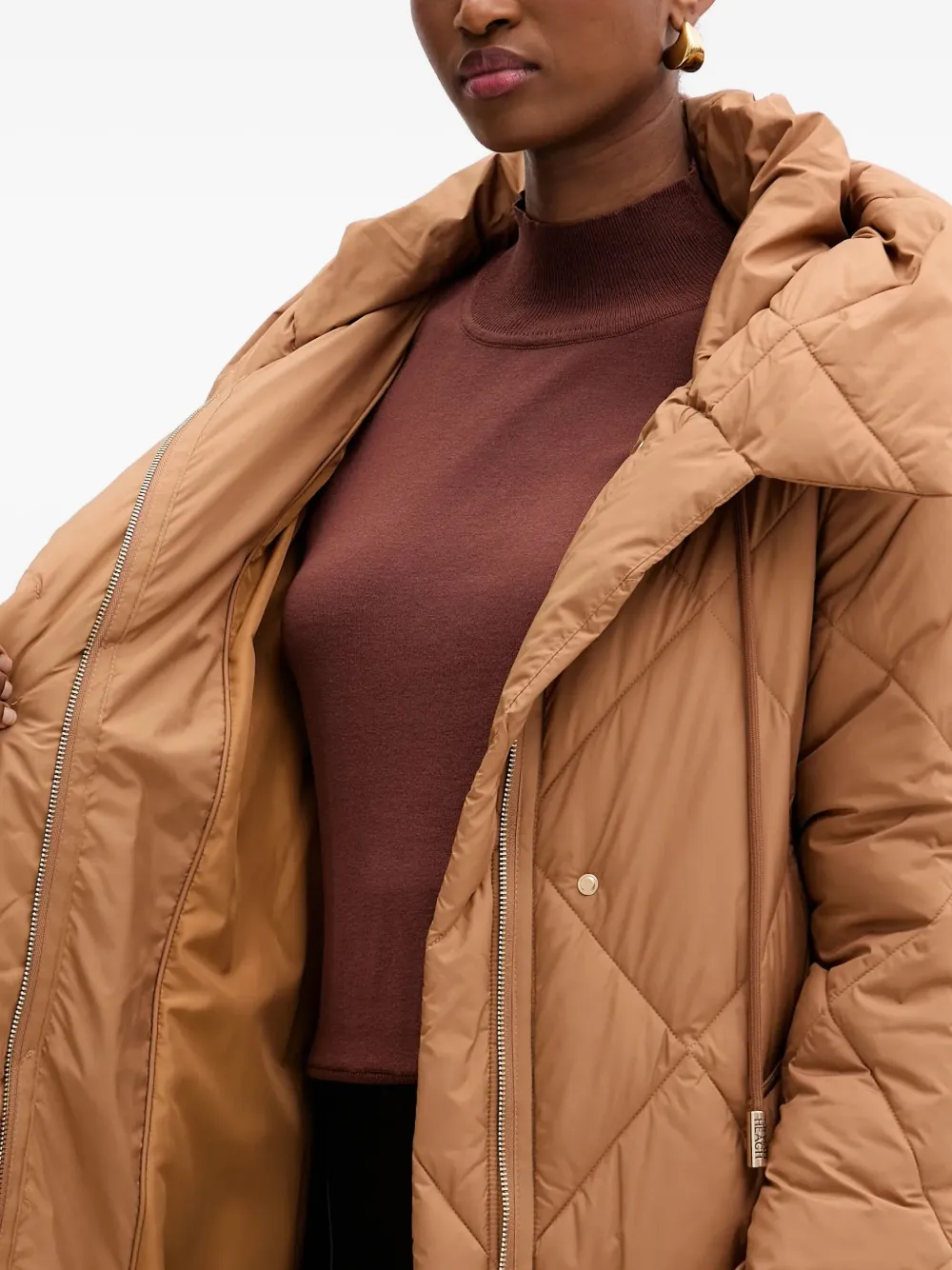 Silvian Heach Hooded Quilted Coat In Brown