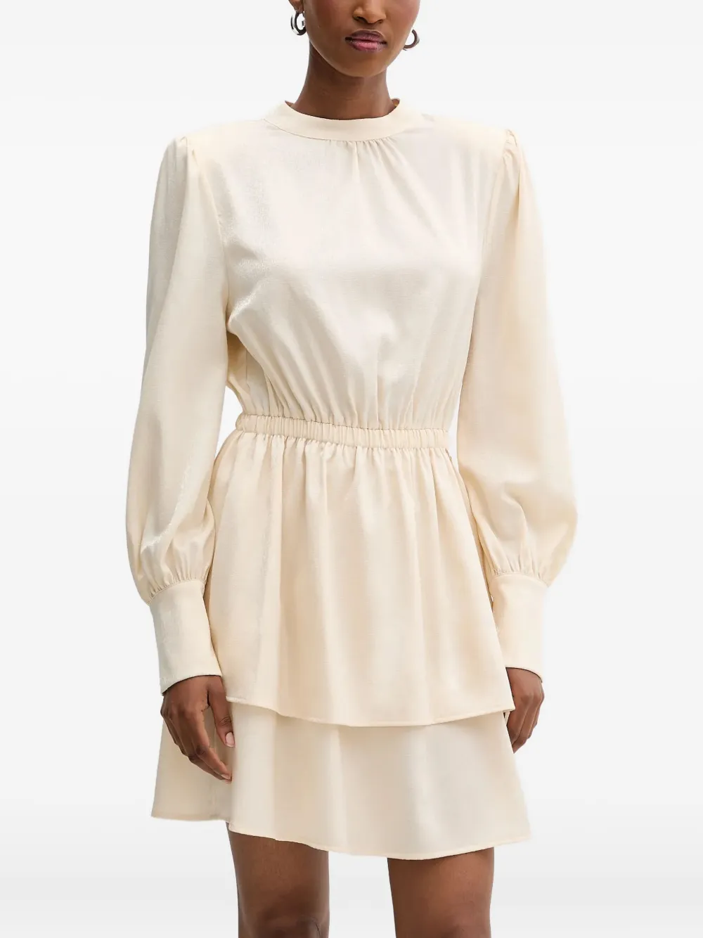 Silvian Heach Gathered Long-sleeve Mini Dress In Neutral