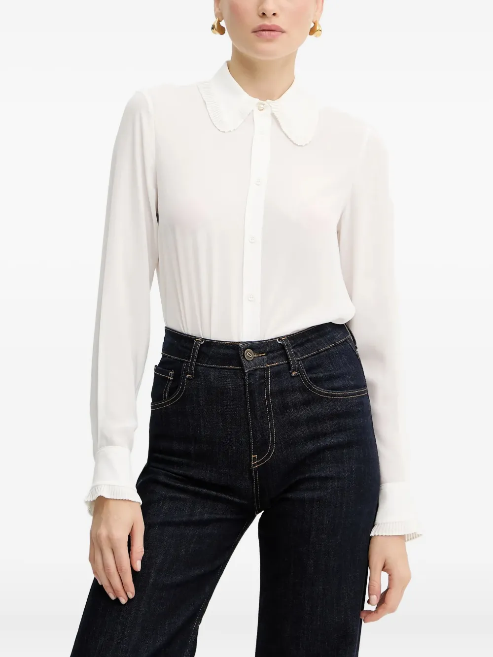Silvian Heach Pleated-collar Shirt In White