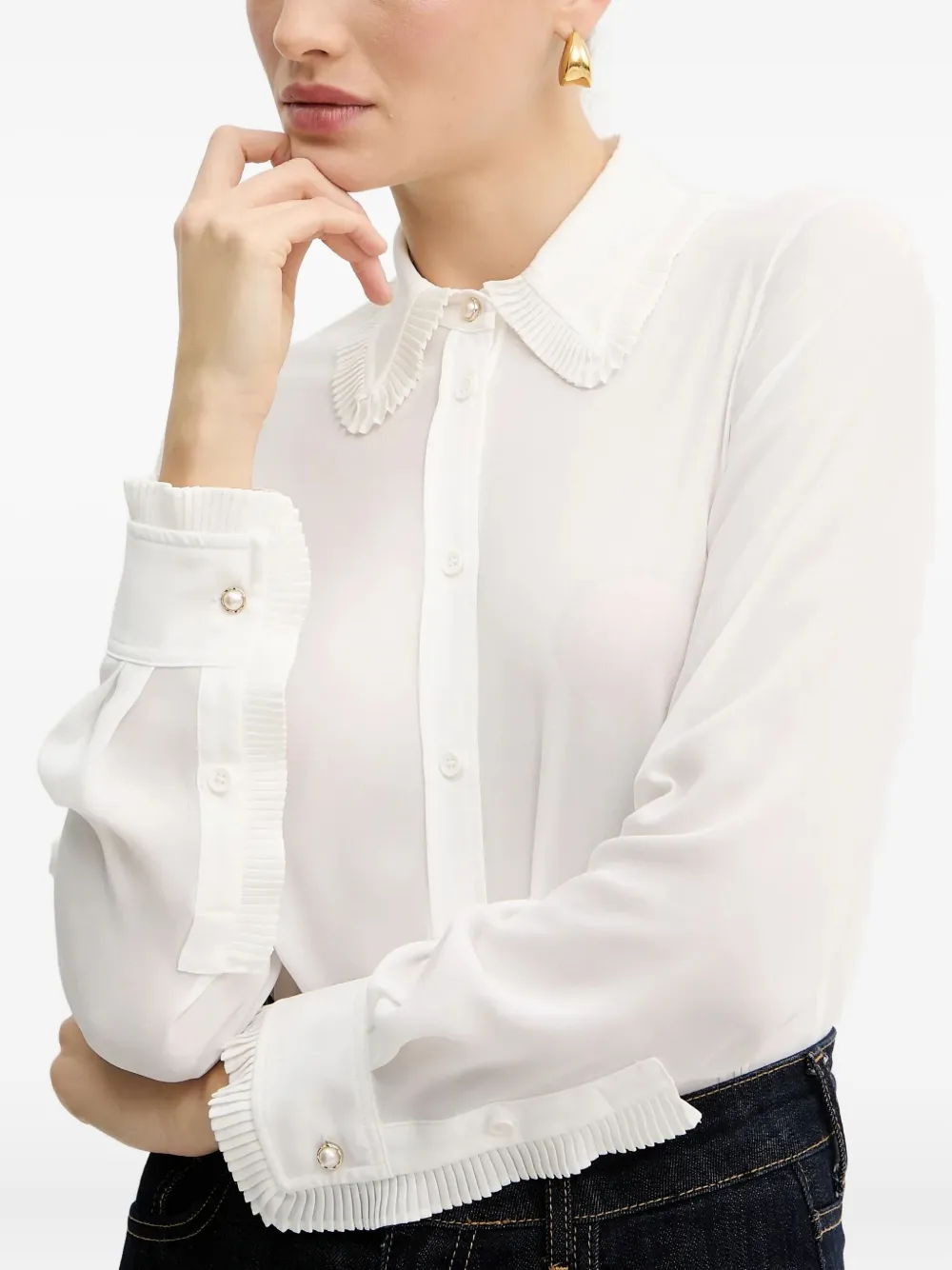 Silvian Heach Pleated-collar Shirt In White