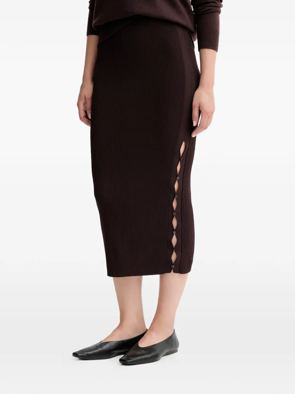 Sessùn ribbed button midi skirt - Marrone