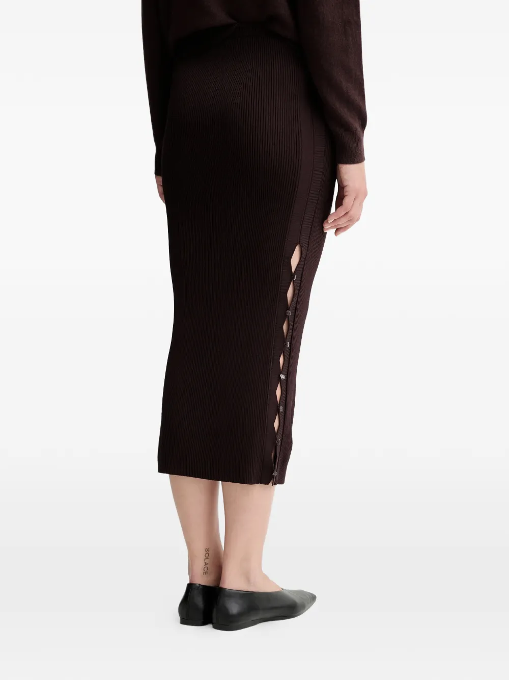 Sessùn Geribbelde midi-rok met knoop Bruin