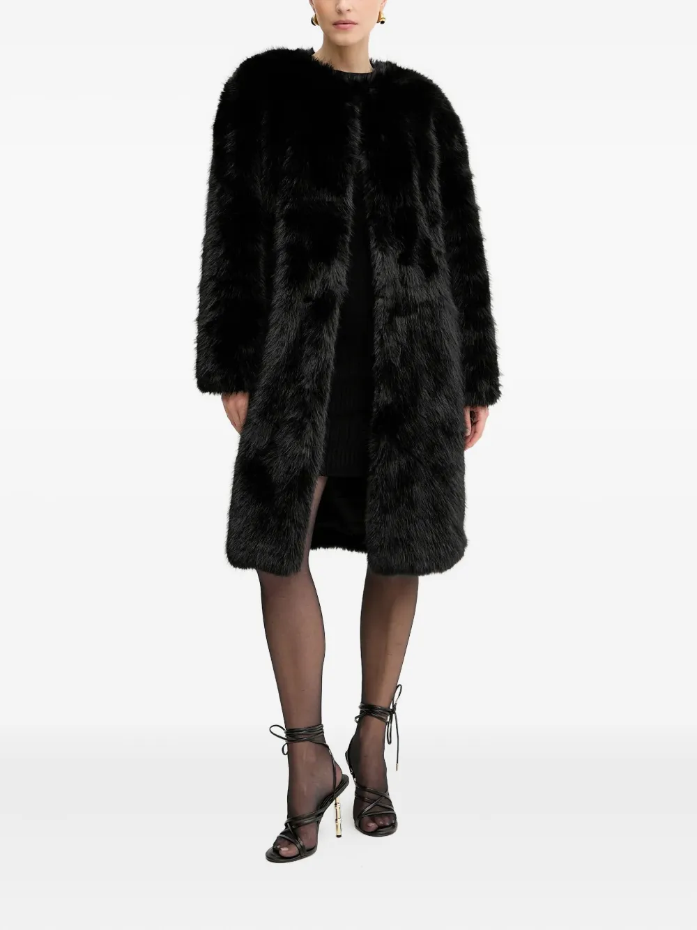 Silvian Heach Faux-fur Coat In Black
