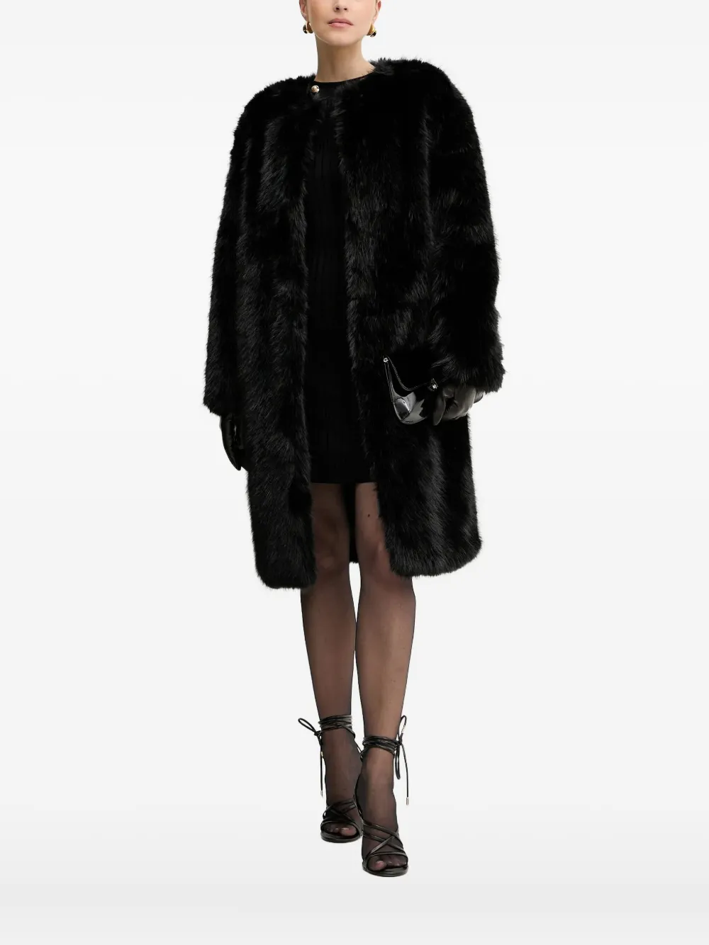 Silvian Heach Faux-fur Coat In Black