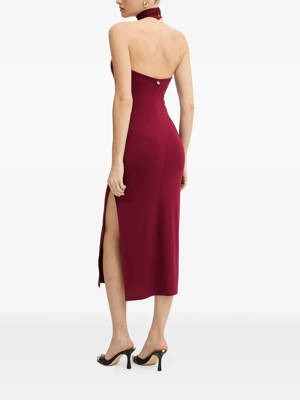 Silvian Heach Halter-neck Side-slit Midi Dress In Burgundy
