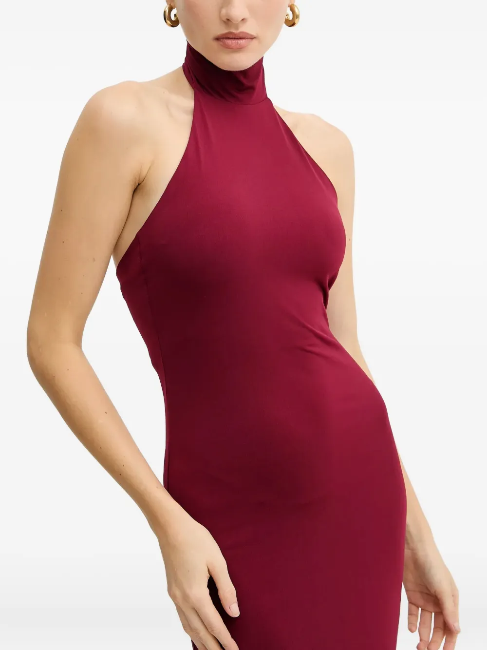 Silvian Heach Halter-neck Side-slit Midi Dress In Burgundy