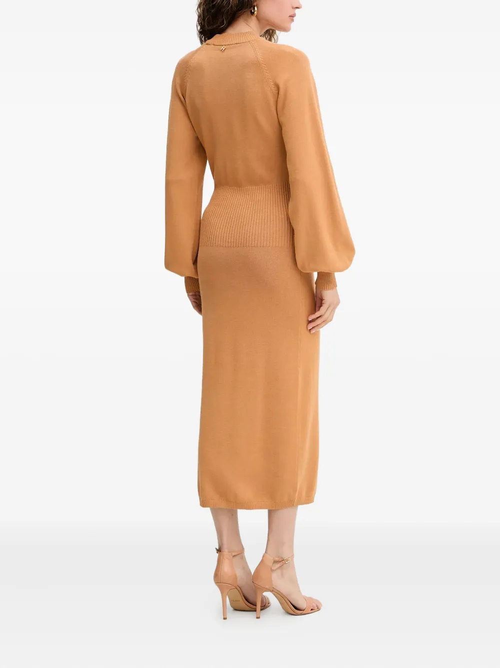 Silvian Heach Geribbelde midi-jurk met ballonmouwen Beige