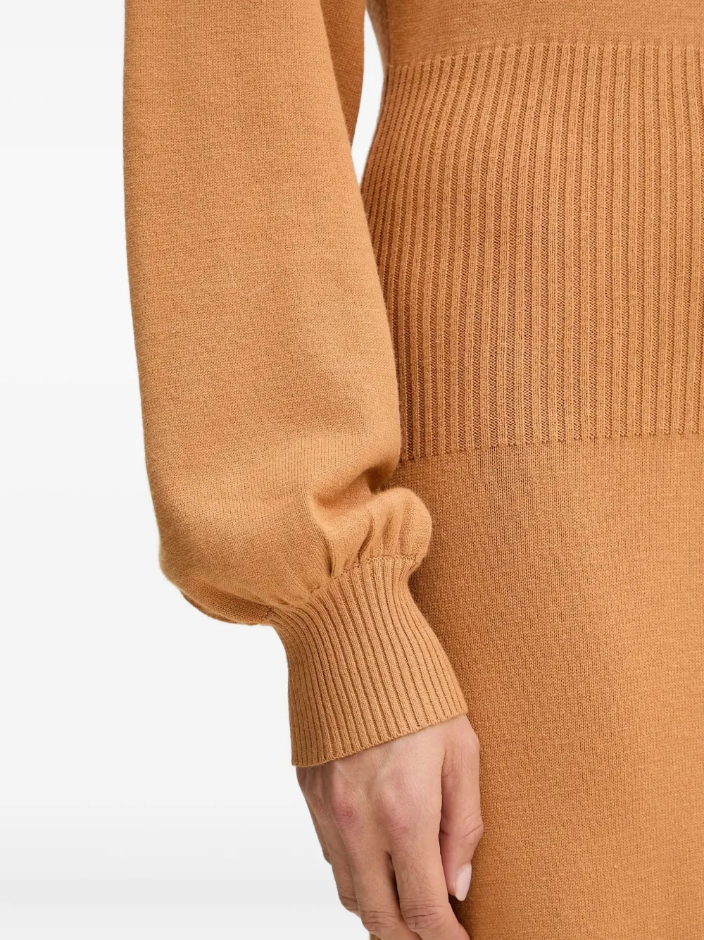 Silvian Heach Geribbelde midi-jurk met ballonmouwen Beige