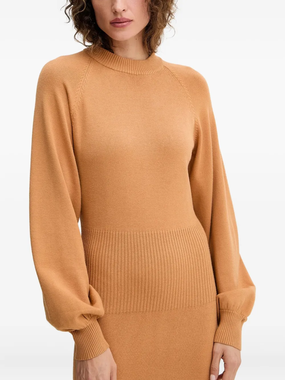 Silvian Heach Geribbelde midi-jurk met ballonmouwen Beige