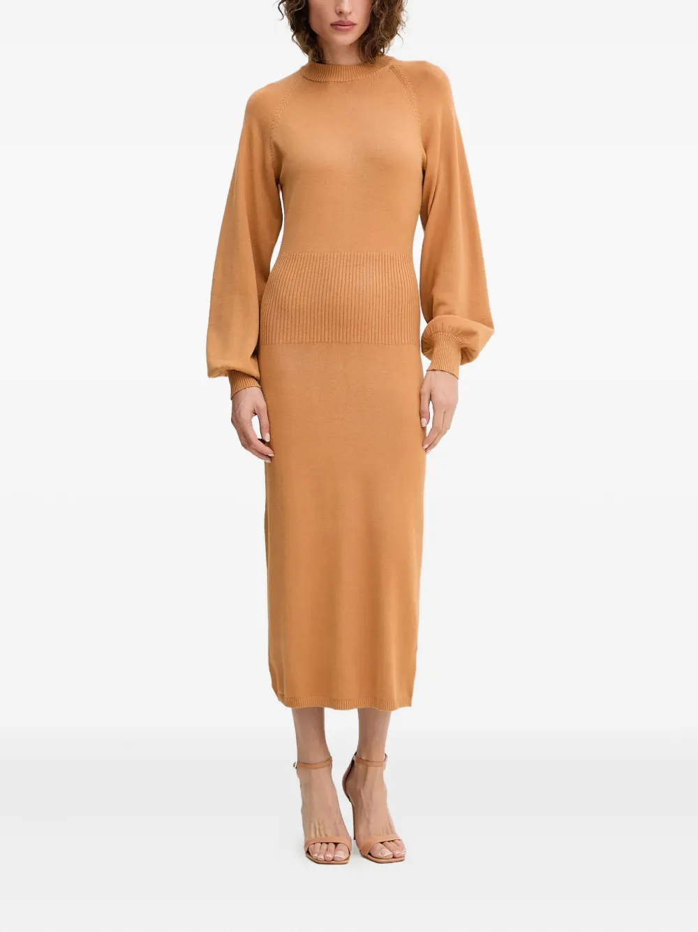 Silvian Heach ribbed balloon-sleeve midi dress - Toni neutri