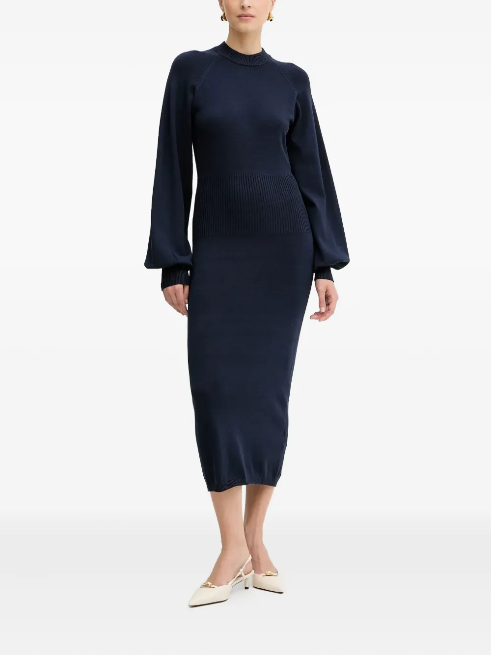 Silvian Heach balloon-sleeve ribbed midi dress - Blu