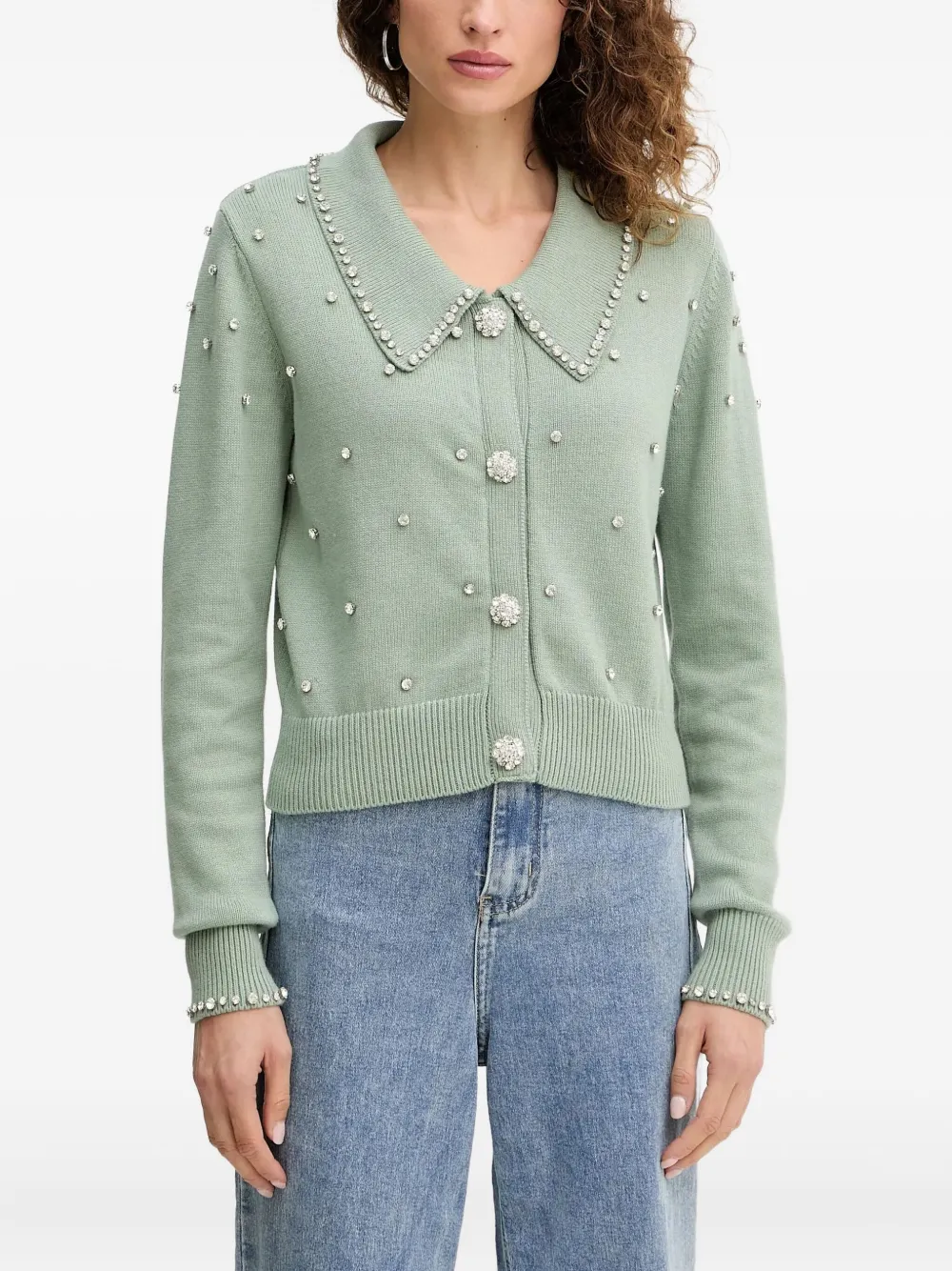 Silvian Heach Embellished-collar Cardigan In Green