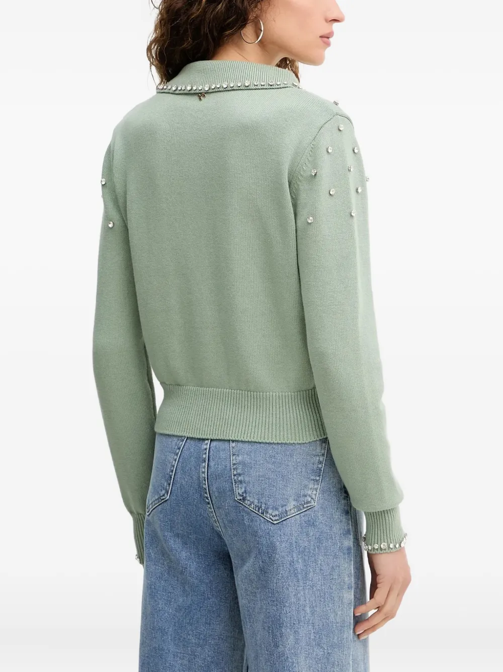 Silvian Heach Embellished-collar Cardigan In Green
