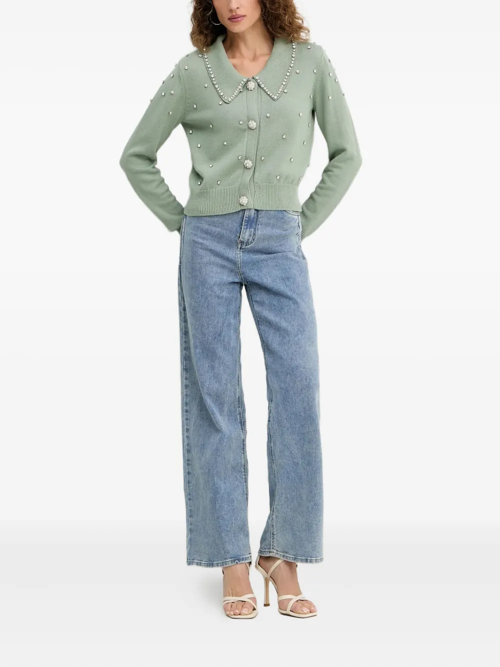 Silvian Heach Embellished-collar Cardigan In Green