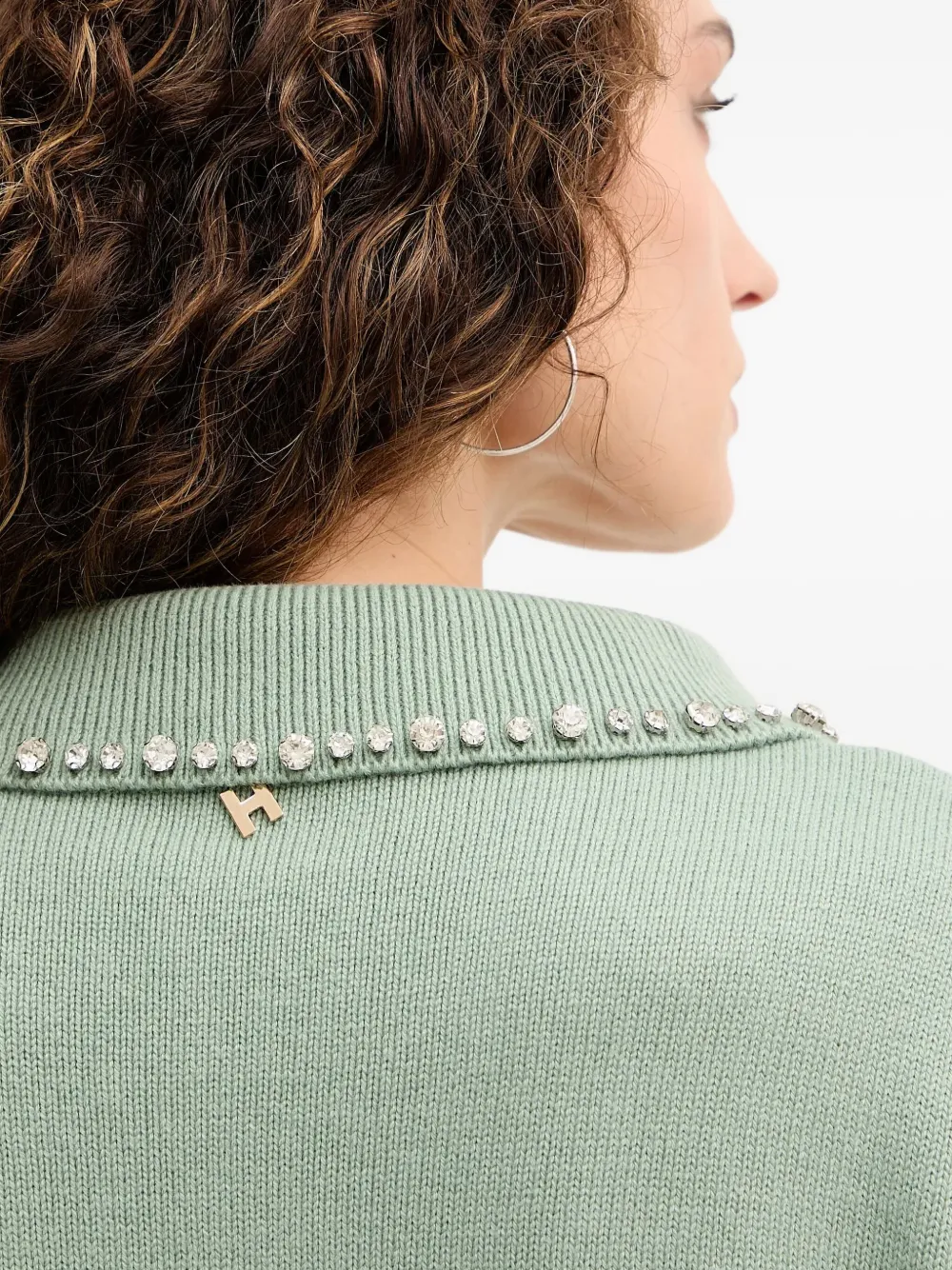 Silvian Heach Embellished-collar Cardigan In Green