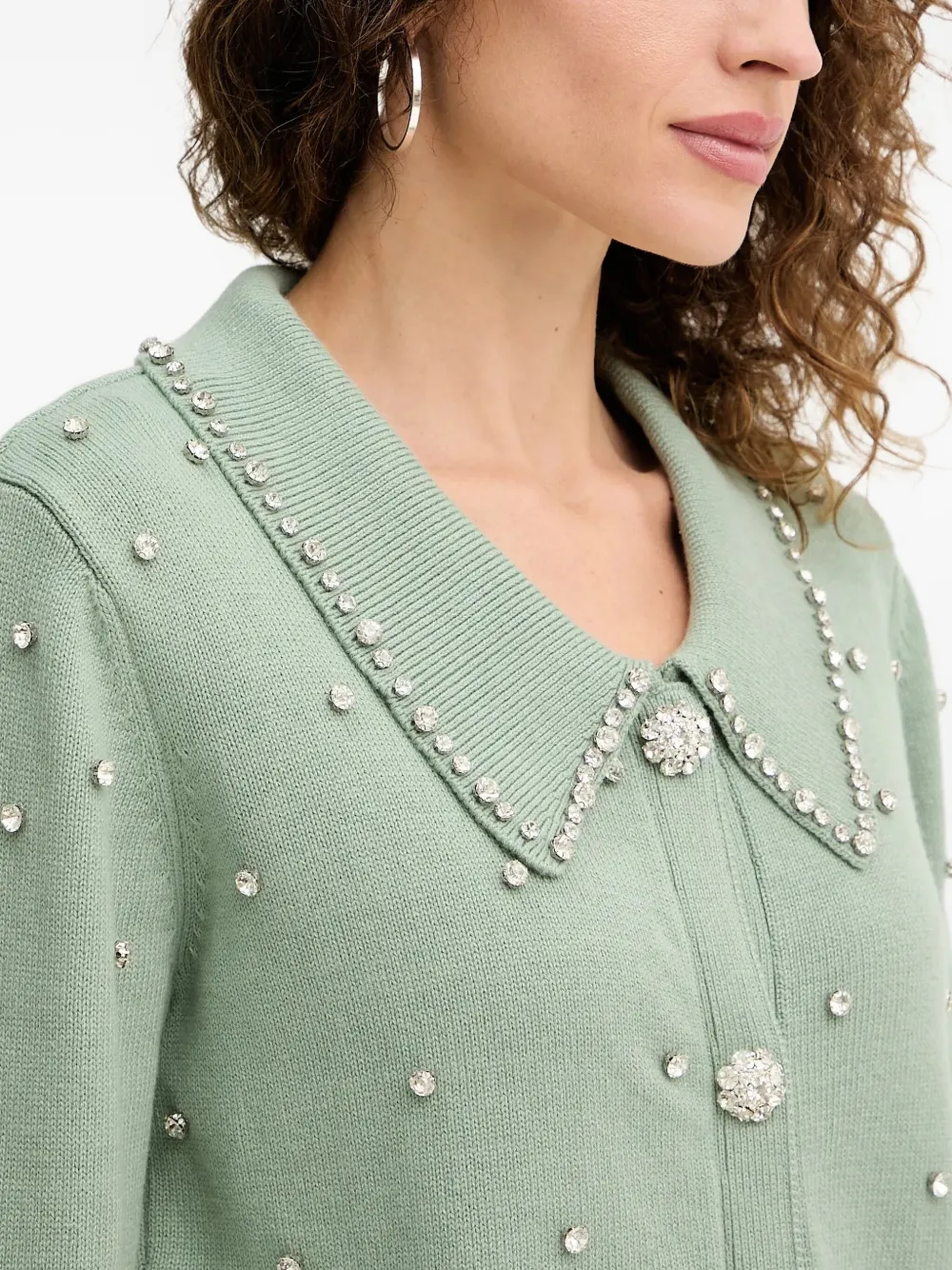 Silvian Heach Embellished-collar Cardigan In Green