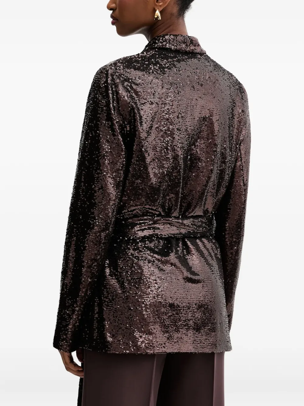 Silvian Heach Sequin Tie Blazer In Brown