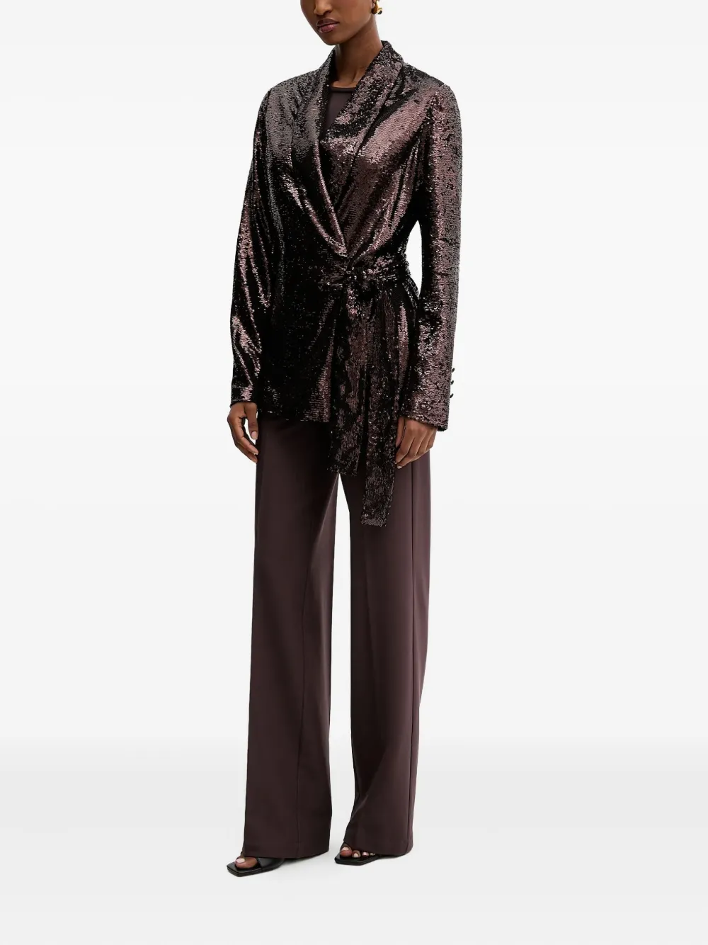 Silvian Heach Sequin Tie Blazer In Brown