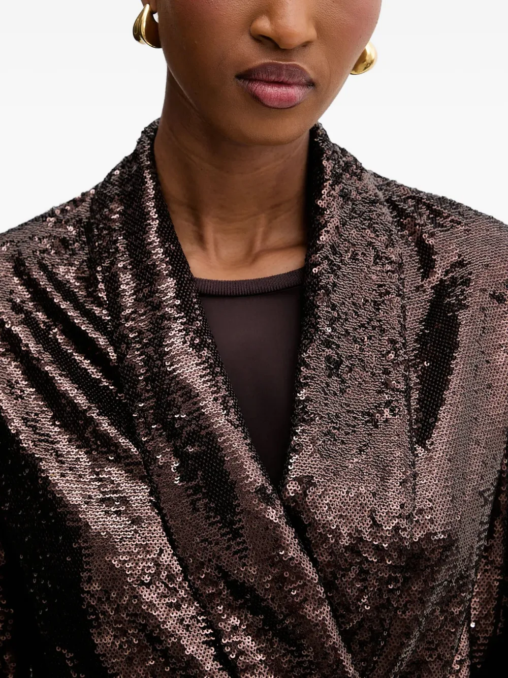 Silvian Heach Sequin Tie Blazer In Brown