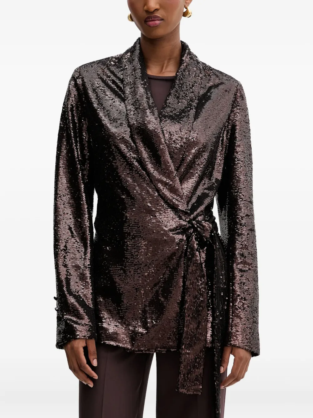 Silvian Heach Sequin Tie Blazer In Brown