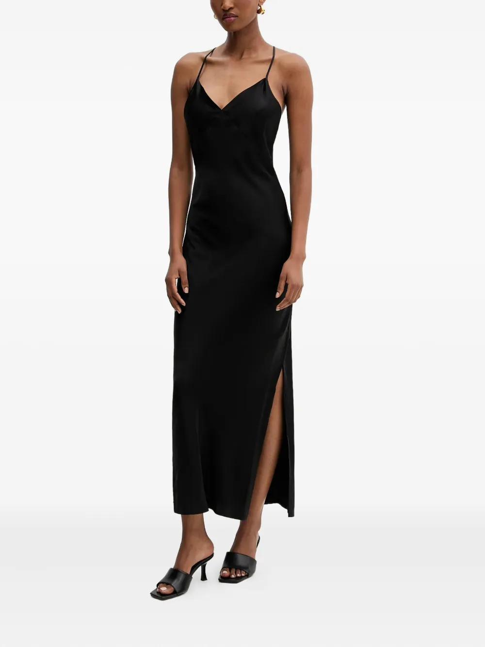 Silvian Heach Spaghetti-strap Slit Maxi Dress In Black