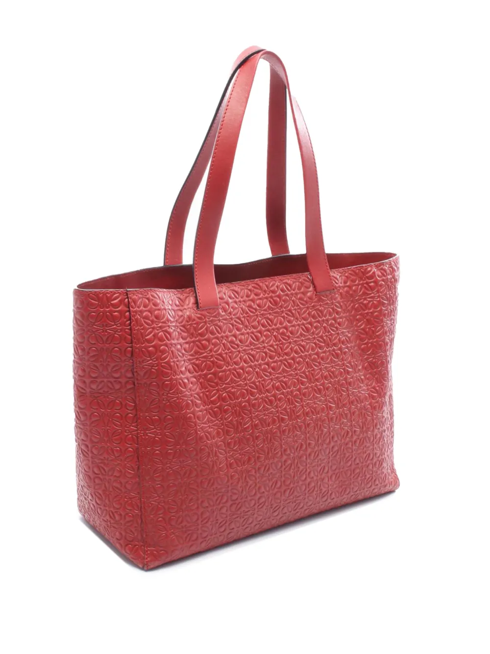 Pre-owned Loewe 2010-2025 Embossed Leather Anagram T Shopper Tote Bag In Red