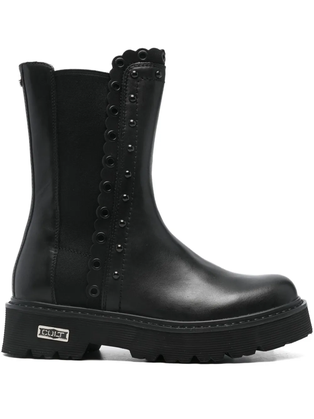 Cult scalloped-eyelet leather Chelsea boots Black