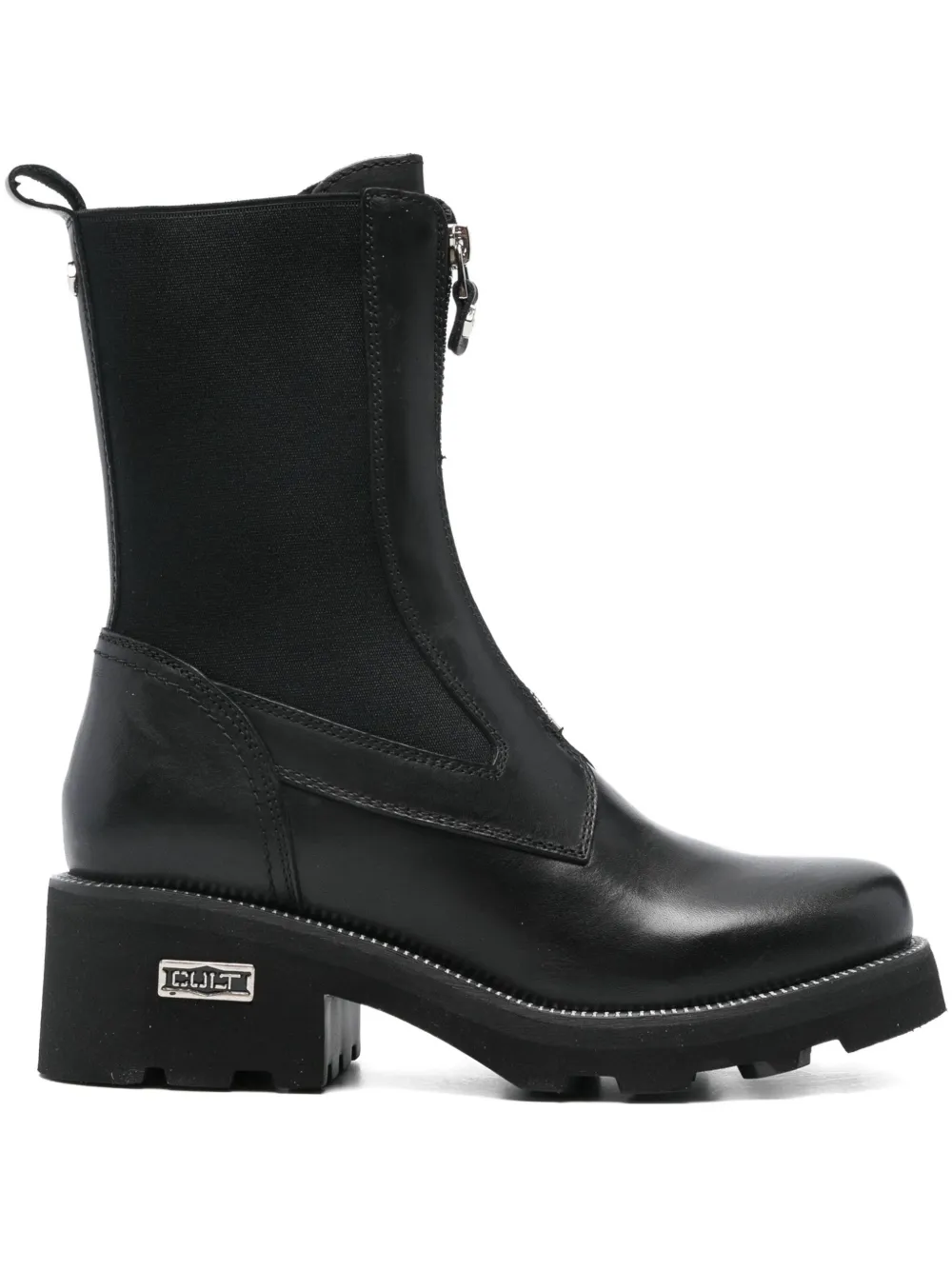 Cult zip-front leather boots Black