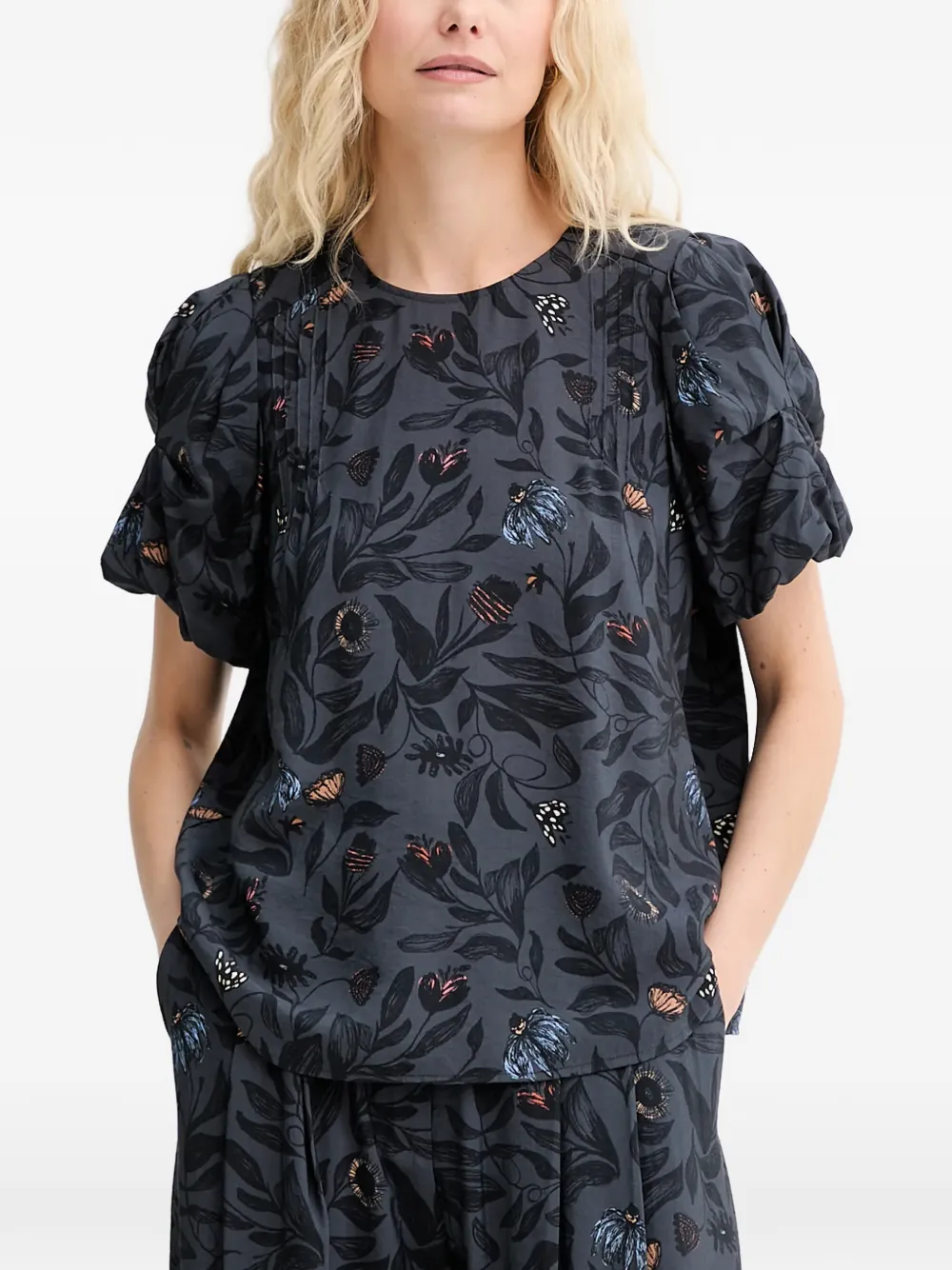 MUNTHE Lustanna floral puff-sleeve blouse - Grey