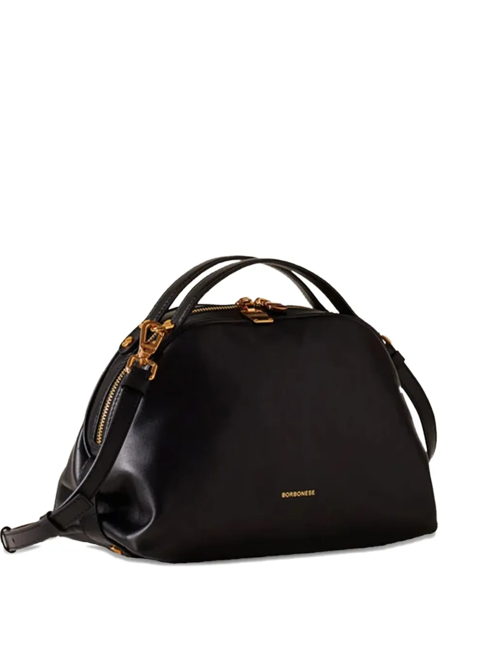 Borbonese Small Bowler Curved Zip Tote Bag In Black