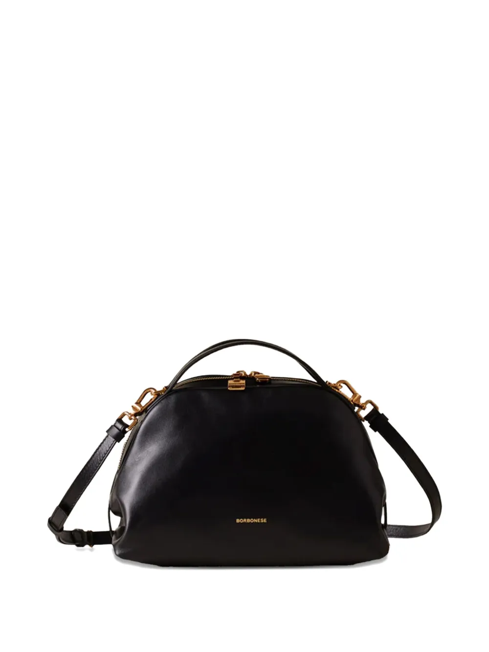 Borbonese Small Bowler Curved Zip Tote Bag In Black