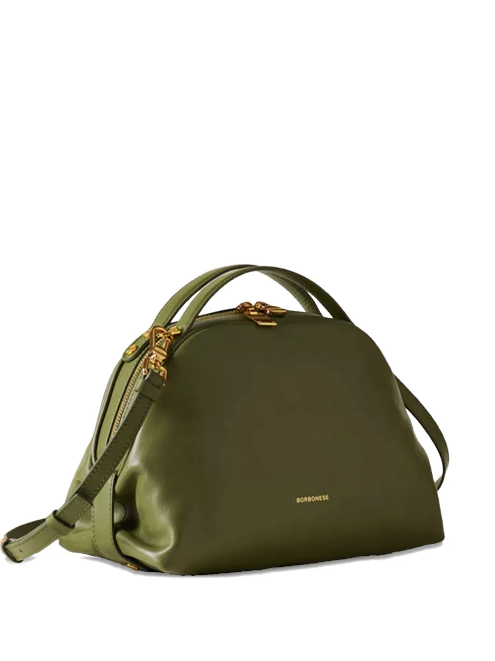 Borbonese Small Bowler Curved Zip Tote Bag In Green