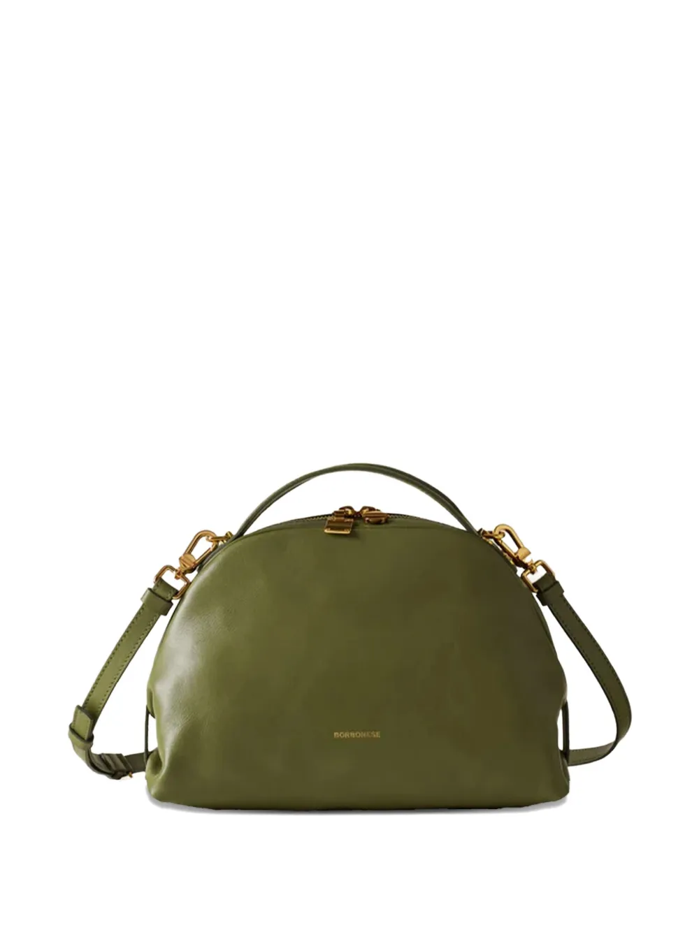 Borbonese Small Bowler Curved Zip Tote Bag In Green