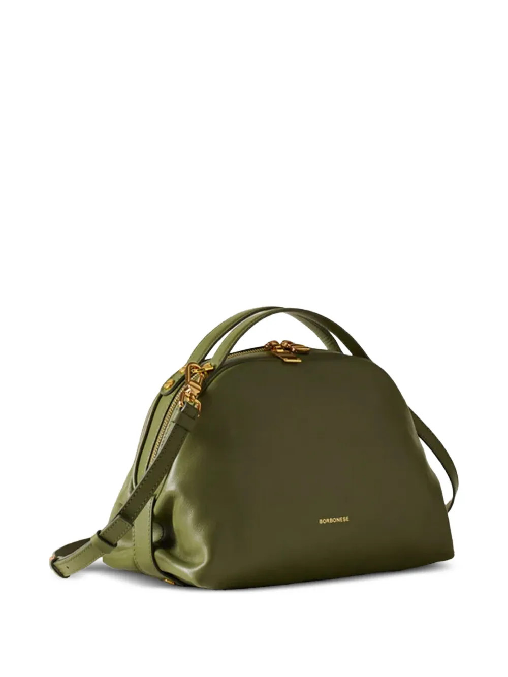 Borbonese Kleine Bowler gewelfde shopper met rits Groen