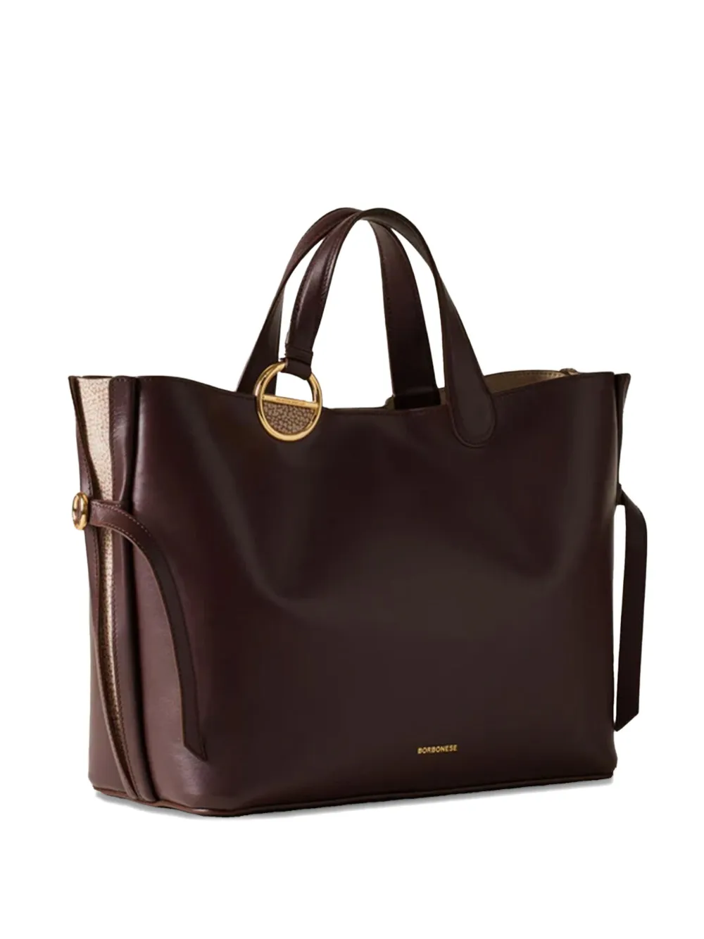 Borbonese Medium Bridle Ring-detail Leather Tote Bag In Burgundy